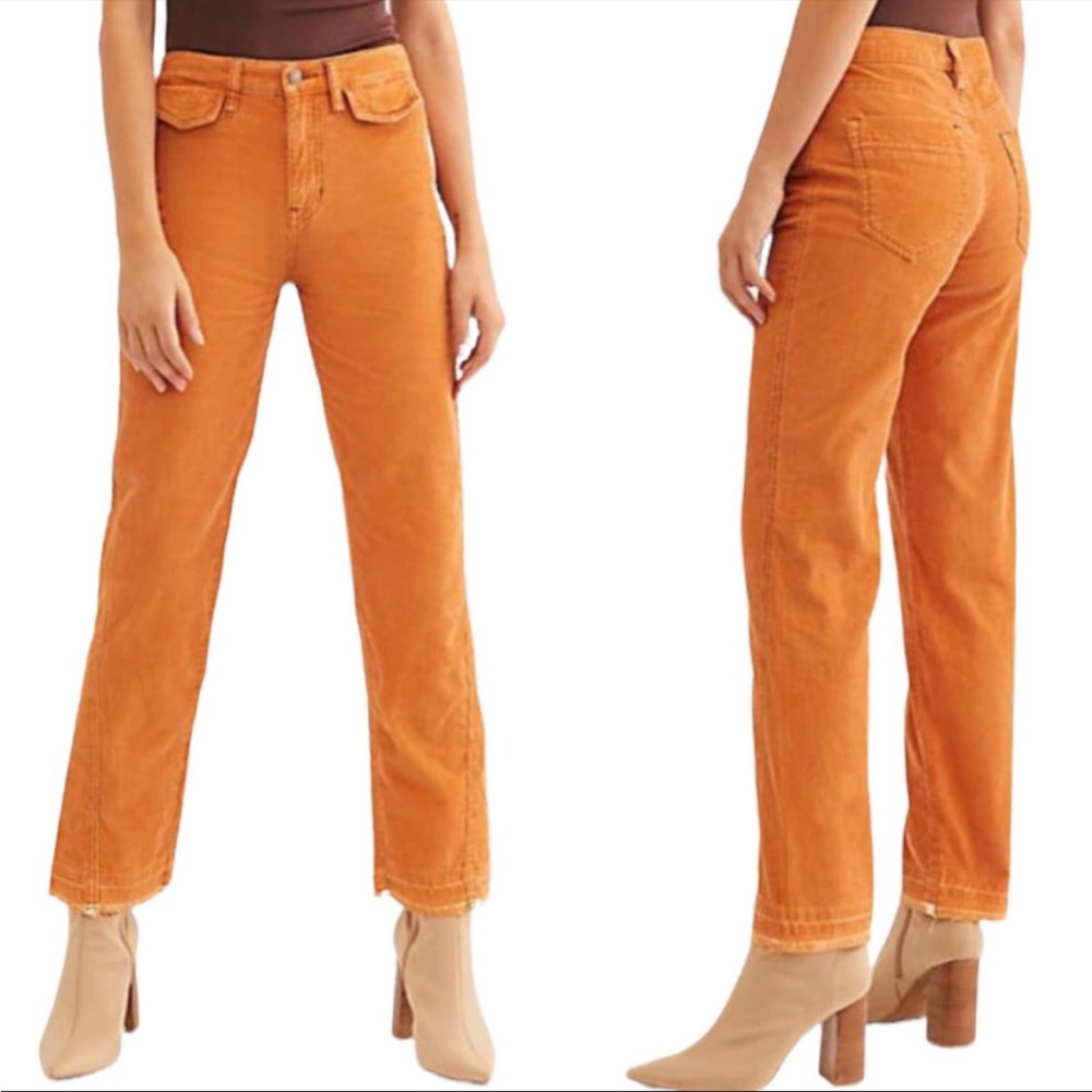 We the Free Orange Corduroy Straight Leg Pants Cargo Sz 30